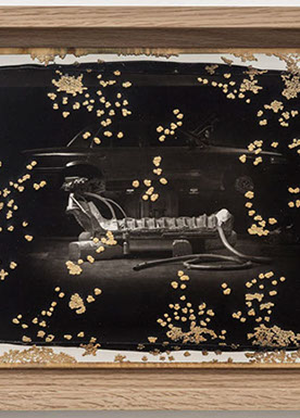 Large image of Woodburytype print in wood frame with gold electroplating for artist Matthew Barney.