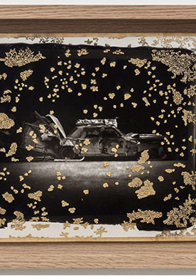 Large image of Woodburytype print in wood frame with gold electroplating for artist Matthew Barney.