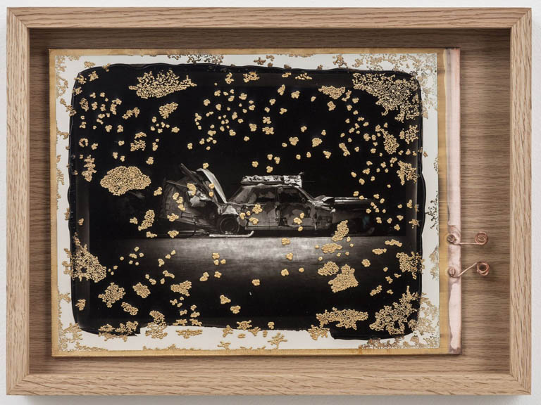 Large image of Woodburytype print in wood frame with gold electroplating for artist Matthew Barney.