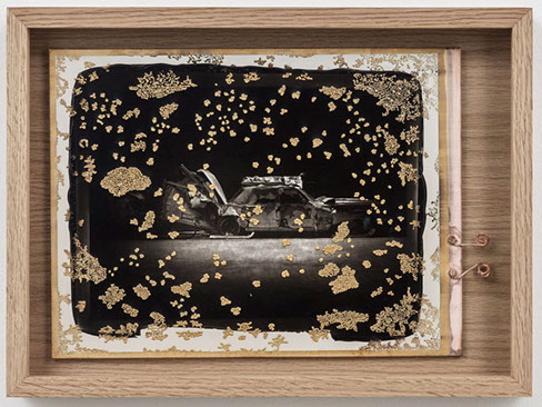 Large image of Woodburytype print in wood frame with gold electroplating for artist Matthew Barney.