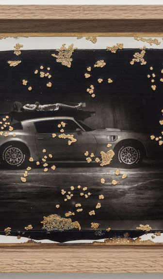 Large image of Woodburytype print in wood frame with gold electroplating for artist Matthew Barney.