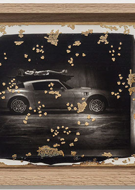 Large image of Woodburytype print in wood frame with gold electroplating for artist Matthew Barney.