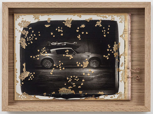 Large image of Woodburytype print in wood frame with gold electroplating for artist Matthew Barney.