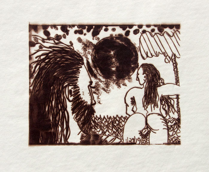 Carroll Dunham, "Male Gaze," (CD1042), cliché verre salt print, 8x10 inches on a 16x20 sheet. Published by The ƒ/Ø Project 2019.