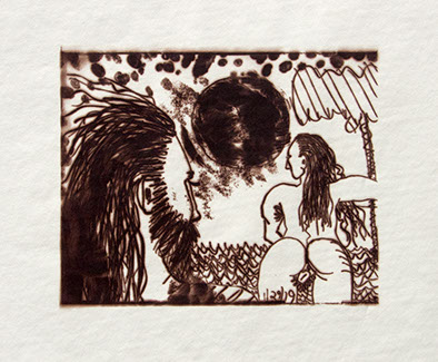 Carroll Dunham, "Male Gaze," (CD1042), cliché verre salt print, 8x10 inches on a 16x20 sheet. Published by The ƒ/Ø Project 2019.