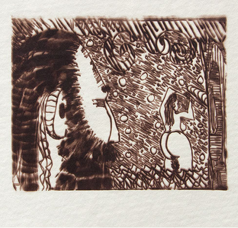 Carroll Dunham, "Male Gaze," (CD1044), cliché verre salt print, 8x10 inches on a 16x20 sheet. Published by The ƒ/Ø Project 2019.