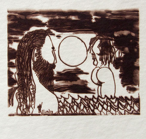 Carroll Dunham, "Male Gaze," (CD1045), cliché verre salt print, 8x10 inches on a 16x20 sheet. Published by The ƒ/Ø Project 2019.