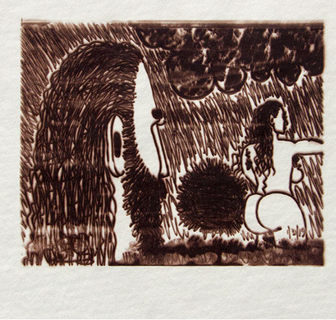 Carroll Dunham, "Male Gaze," (CD1047), cliché verre salt print, 8x10 inches on a 16x20 sheet. Published by The ƒ/Ø Project 2019.