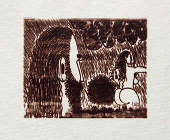 Carroll Dunham, "Male Gaze," (CD1047), cliché verre salt print, 8x10 inches on a 16x20 sheet. Published by The ƒ/Ø Project 2019.