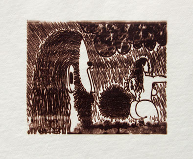 Carroll Dunham, "Male Gaze," (CD1047), cliché verre salt print, 8x10 inches on a 16x20 sheet. Published by The ƒ/Ø Project 2019.