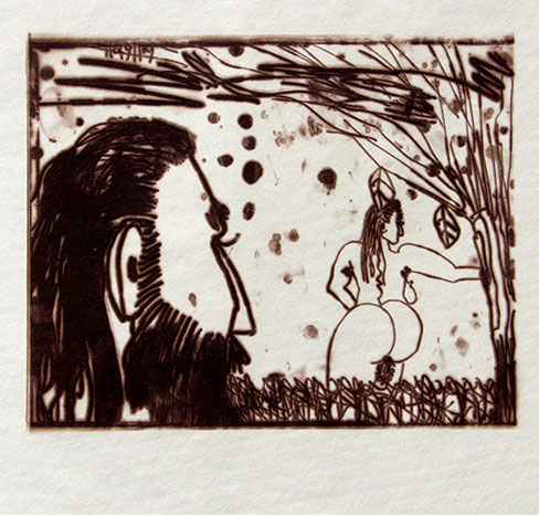 Carroll Dunham, "Male Gaze," (CD1049), cliché verre salt print, 8x10 inches on a 16x20 sheet. Published by The ƒ/Ø Project 2019.