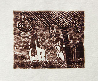 Carroll Dunham, "Male Gaze," (CD1050), cliché verre salt print, 8x10 inches on a 16x20 sheet. Published by The ƒ/Ø Project 2019.