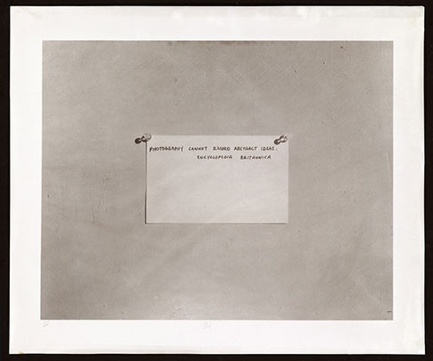 Mel Bochner, albumen print from a collodion negative. Photograph of quote "Photography cannot record abstract ideas." 