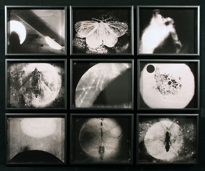 Michele Stuart, Night Over Alice Springs, 9 ambrotypes, each 8x10 inches, total dimensions approximately 26x34 inches, 2018.